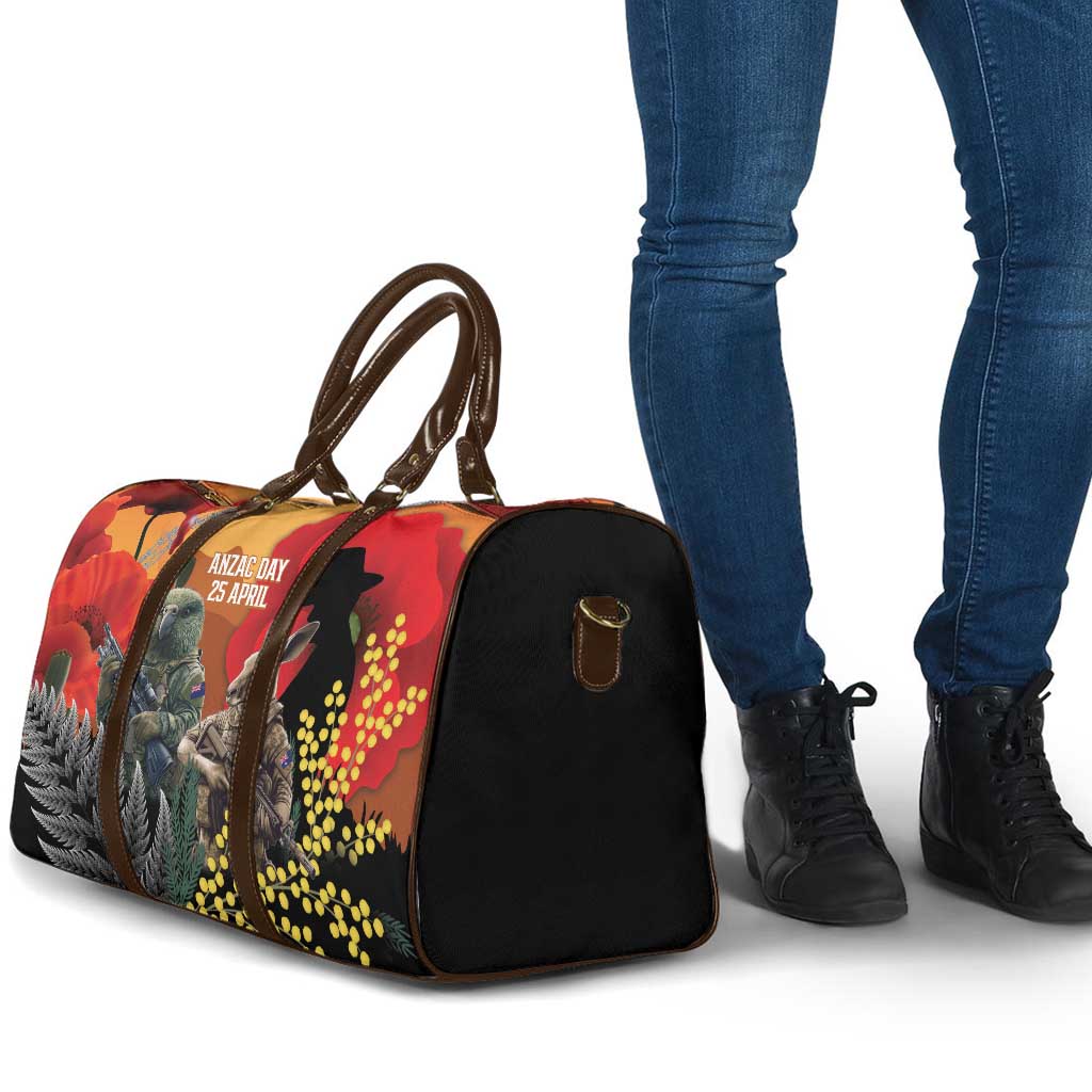 New Zealand and Australia ANZAC Day Travel Bag Sliver Fern Kakapo With Golden Wattle Kangaroo - Polynesian Pride