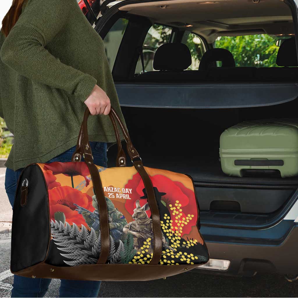 New Zealand and Australia ANZAC Day Travel Bag Sliver Fern Kakapo With Golden Wattle Kangaroo - Polynesian Pride