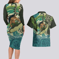 Aotearoa Tangaroa Atua Couples Matching Long Sleeve Bodycon Dress and Hawaiian Shirt New Zealand God Of The Ocean
