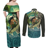 Aotearoa Tangaroa Atua Couples Matching Off Shoulder Maxi Dress and Long Sleeve Button Shirt New Zealand God Of The Ocean LT14 - Polynesian Pride