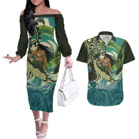 Aotearoa Tangaroa Atua Couples Matching Off The Shoulder Long Sleeve Dress and Hawaiian Shirt New Zealand God Of The Ocean