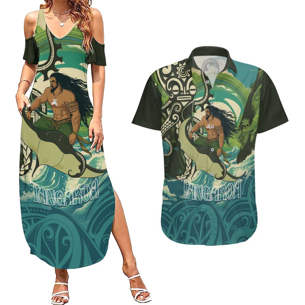 Aotearoa Tangaroa Atua Couples Matching Summer Maxi Dress and Hawaiian Shirt New Zealand God Of The Ocean