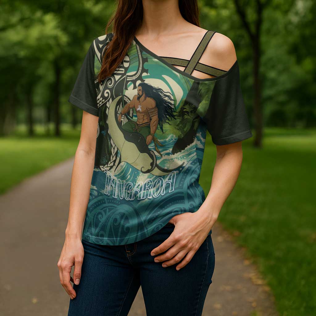 Aotearoa Tangaroa Atua Cross Shoulder Shirt New Zealand God Of The Ocean - Polynesian Pride