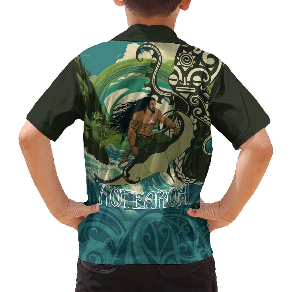 Aotearoa Tangaroa Atua Family Matching Long Sleeve Bodycon Dress and Hawaiian Shirt New Zealand God Of The Ocean LT14 - Polynesian Pride