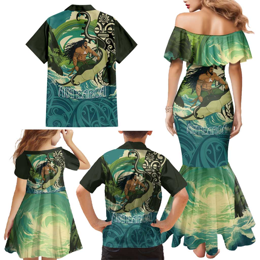 Aotearoa Tangaroa Atua Family Matching Mermaid Dress and Hawaiian Shirt New Zealand God Of The Ocean LT14 - Polynesian Pride
