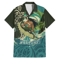 Aotearoa Tangaroa Atua Family Matching Mermaid Dress and Hawaiian Shirt New Zealand God Of The Ocean LT14 Dad's Shirt - Short Sleeve Cyan - Polynesian Pride