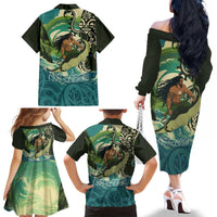 Aotearoa Tangaroa Atua Family Matching Off The Shoulder Long Sleeve Dress and Hawaiian Shirt New Zealand God Of The Ocean