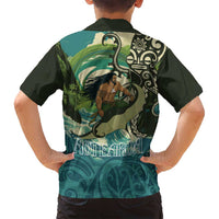 Aotearoa Tangaroa Atua Family Matching Off Shoulder Short Dress and Hawaiian Shirt New Zealand God Of The Ocean LT14 - Polynesian Pride
