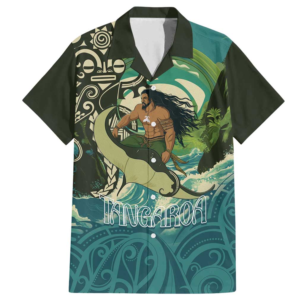 Aotearoa Tangaroa Atua Family Matching Off Shoulder Short Dress and Hawaiian Shirt New Zealand God Of The Ocean LT14 Dad's Shirt - Short Sleeve Cyan - Polynesian Pride