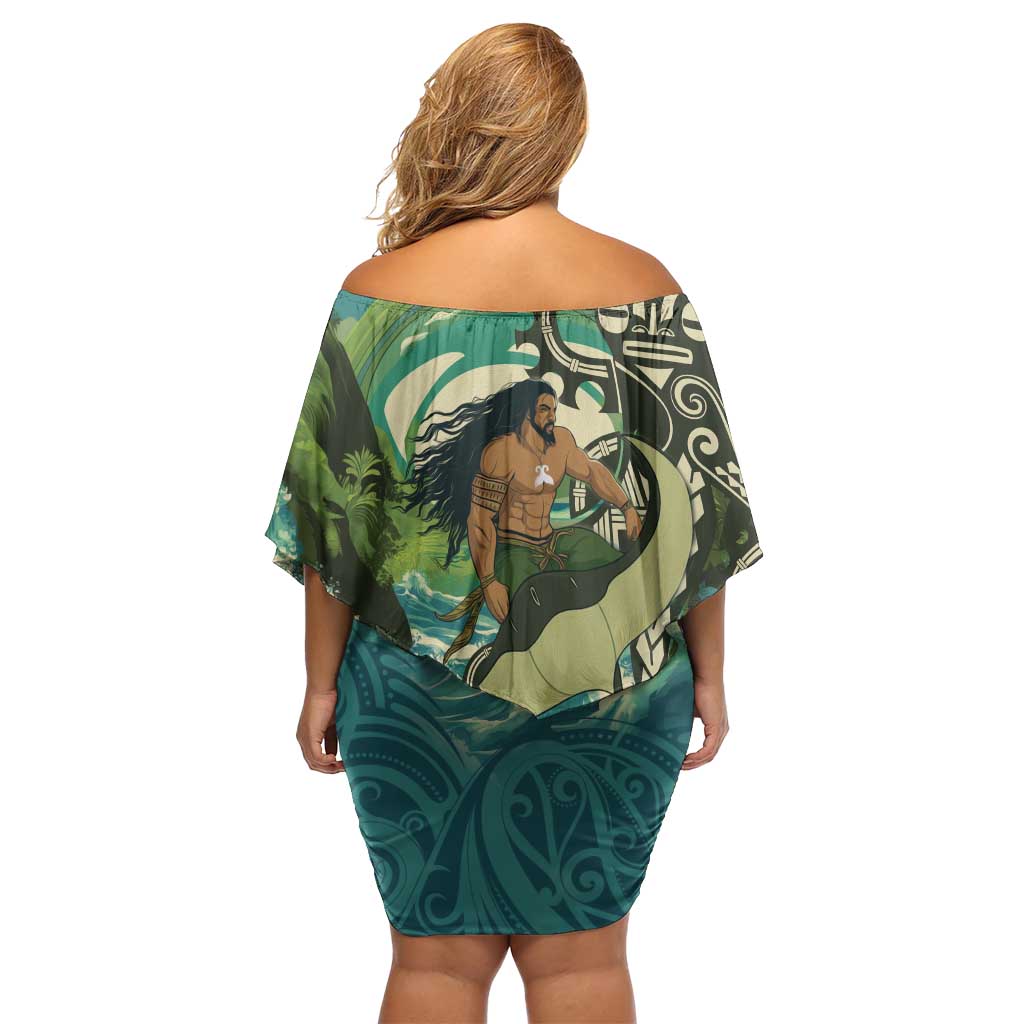Aotearoa Tangaroa Atua Family Matching Off Shoulder Short Dress and Hawaiian Shirt New Zealand God Of The Ocean LT14 - Polynesian Pride