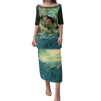 Aotearoa Tangaroa Atua Family Matching Puletasi and Hawaiian Shirt New Zealand God Of The Ocean LT14 Mom's Dress Cyan - Polynesian Pride