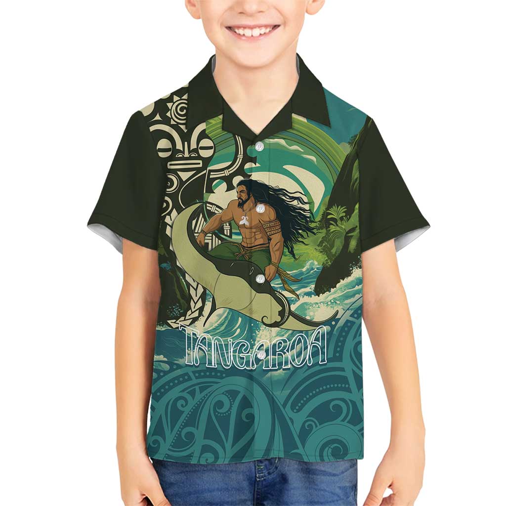Aotearoa Tangaroa Atua Family Matching Puletasi and Hawaiian Shirt New Zealand God Of The Ocean LT14 Son's Shirt Cyan - Polynesian Pride