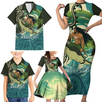 Aotearoa Tangaroa Atua Family Matching Short Sleeve Bodycon Dress and Hawaiian Shirt New Zealand God Of The Ocean LT14 - Polynesian Pride