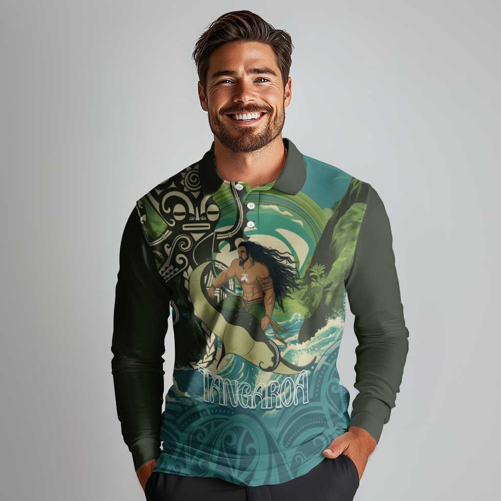 Aotearoa Tangaroa Atua Long Sleeve Polo Shirt New Zealand God Of The Ocean LT14 - Polynesian Pride