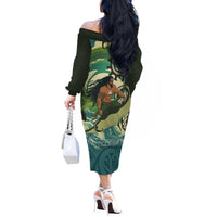 Aotearoa Tangaroa Atua Off The Shoulder Long Sleeve Dress New Zealand God Of The Ocean