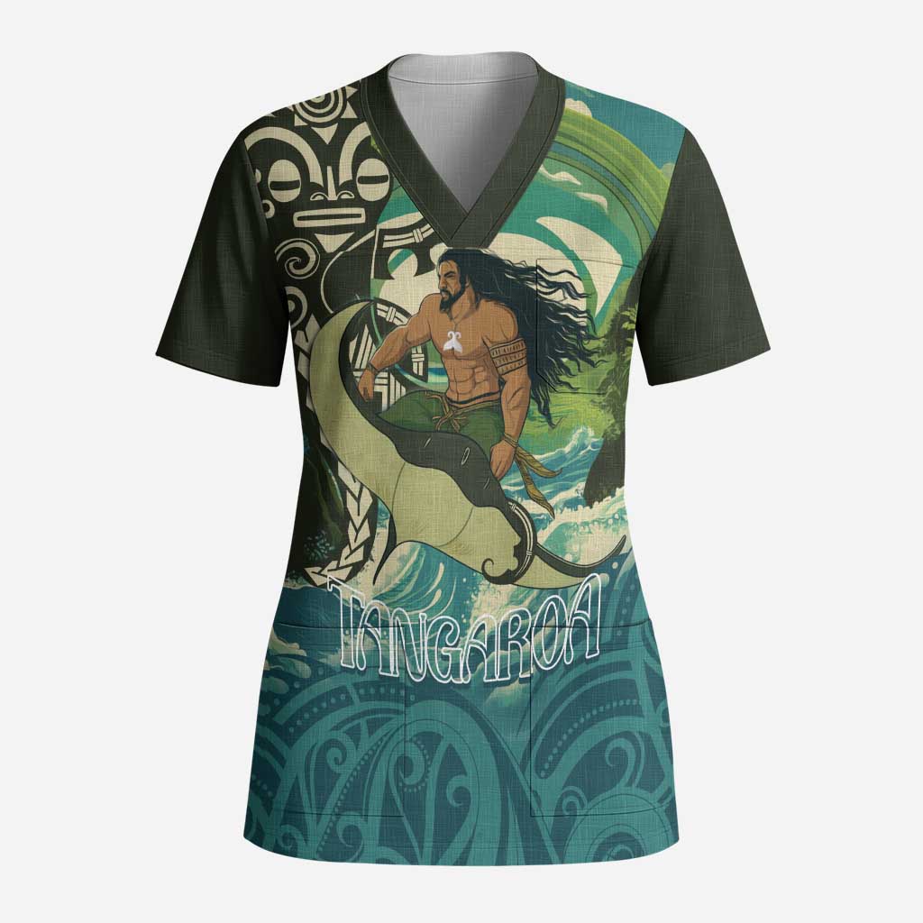 Aotearoa Tangaroa Atua Scrub Top New Zealand God Of The Ocean - Polynesian Pride