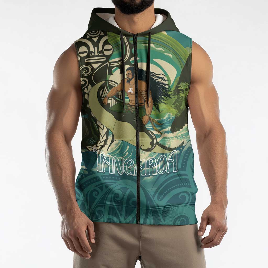 Aotearoa Tangaroa Atua Sleeveless Zip Hoodie New Zealand God Of The Ocean LT14 - Polynesian Pride