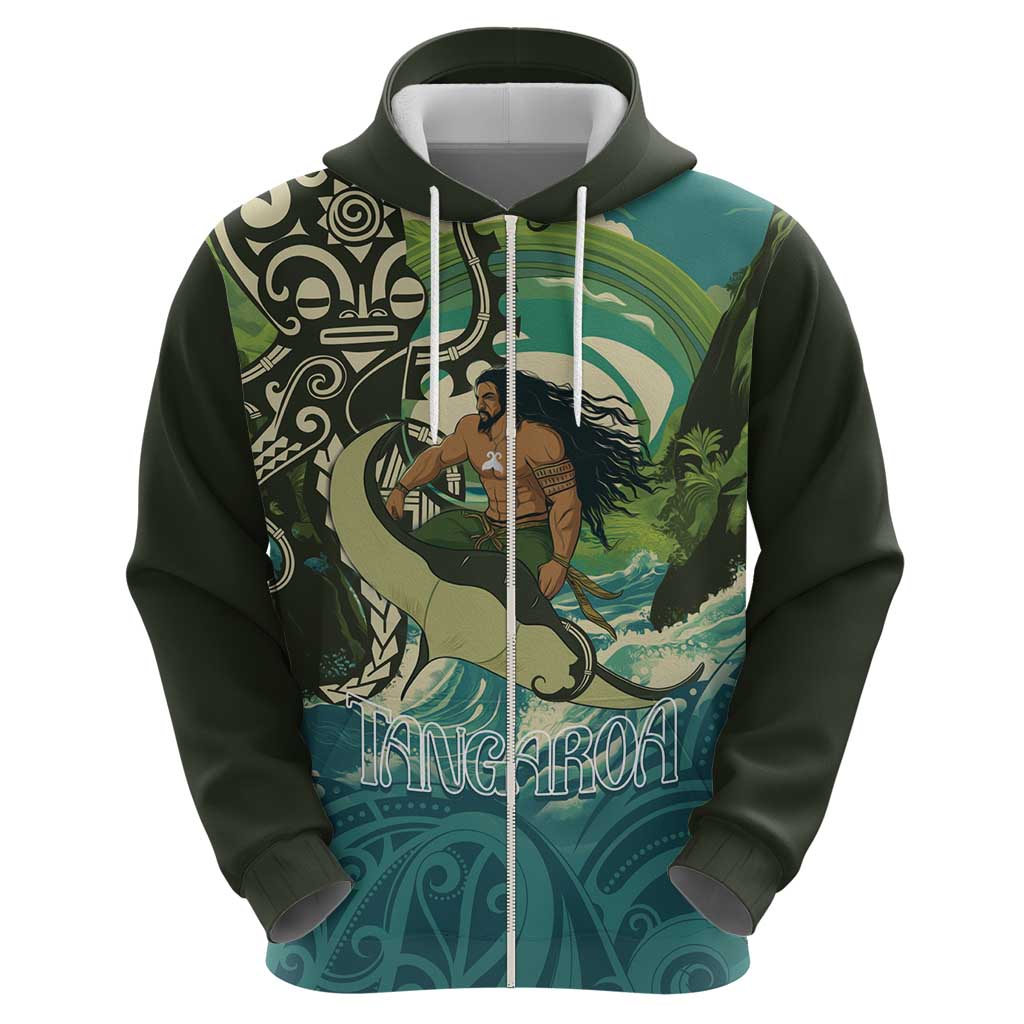 Aotearoa Tangaroa Atua Zip Hoodie New Zealand God Of The Ocean LT14 - Polynesian Pride