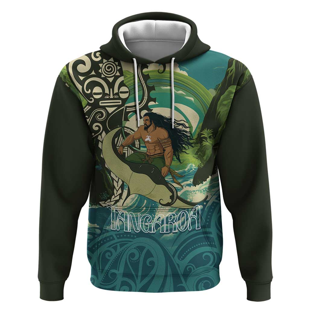 Aotearoa Tangaroa Atua Zip Hoodie New Zealand God Of The Ocean LT14 Pullover Hoodie Cyan - Polynesian Pride