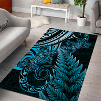 New Zealand Lizard Area Rug Silver Fern Aotearoa Maori Blue Version