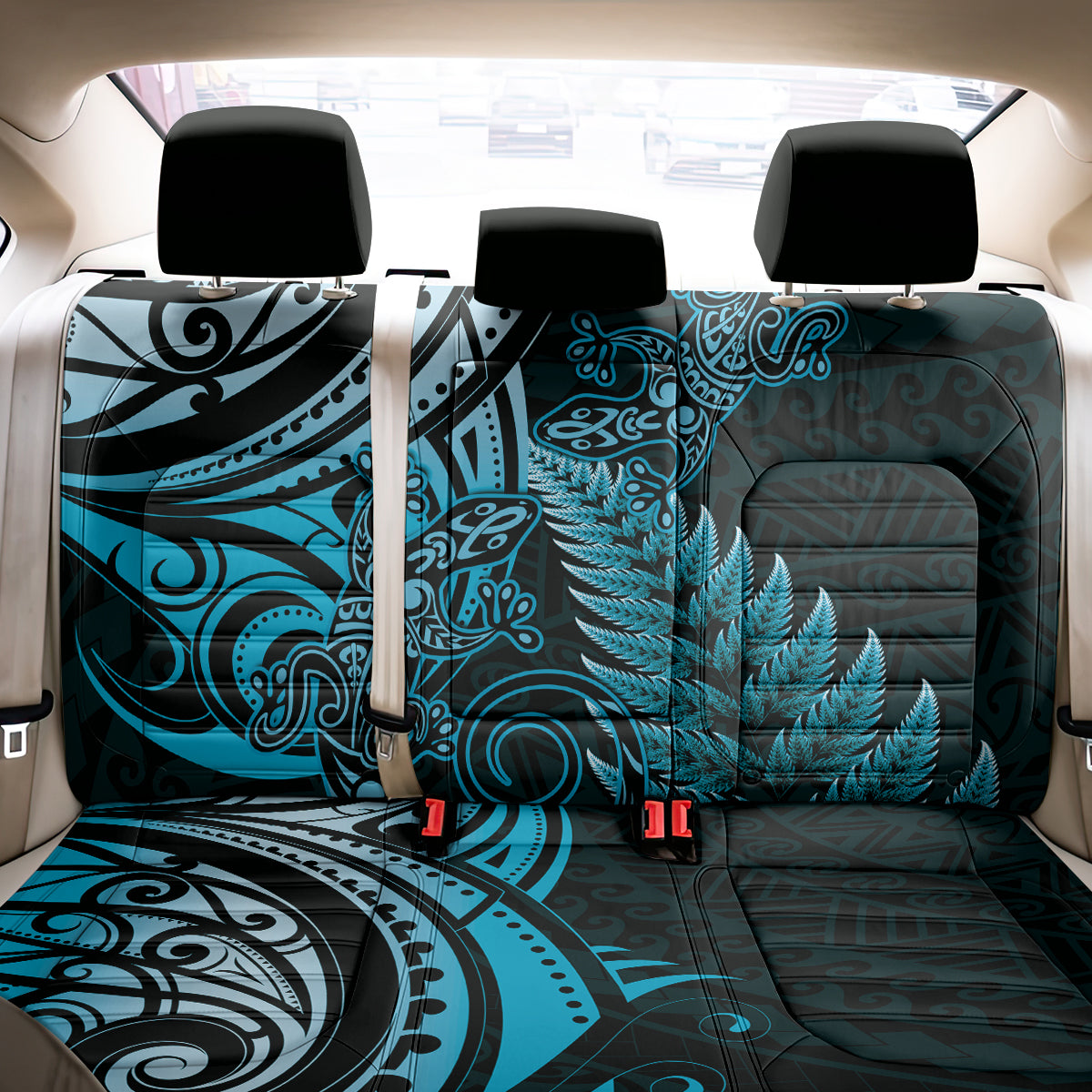 New Zealand Lizard Back Car Seat Cover Silver Fern Aotearoa Maori Blue Version LT14