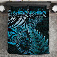New Zealand Lizard Bedding Set Silver Fern Aotearoa Maori Blue Version