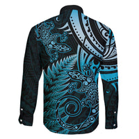 New Zealand Lizard Family Matching Long Sleeve Bodycon Dress and Hawaiian Shirt Silver Fern Aotearoa Maori Blue Version