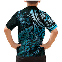 New Zealand Lizard Family Matching Mermaid Dress and Hawaiian Shirt Silver Fern Aotearoa Maori Blue Version