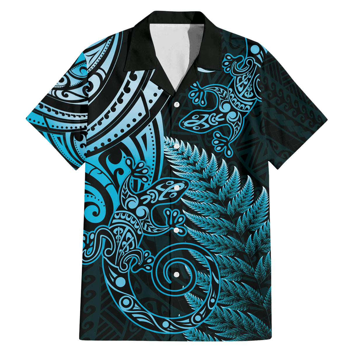 New Zealand Lizard Family Matching Mermaid Dress and Hawaiian Shirt Silver Fern Aotearoa Maori Blue Version