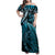 New Zealand Lizard Family Matching Off Shoulder Maxi Dress and Hawaiian Shirt Silver Fern Aotearoa Maori Blue Version