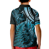 New Zealand Lizard Kid Polo Shirt Silver Fern Aotearoa Maori Blue Version