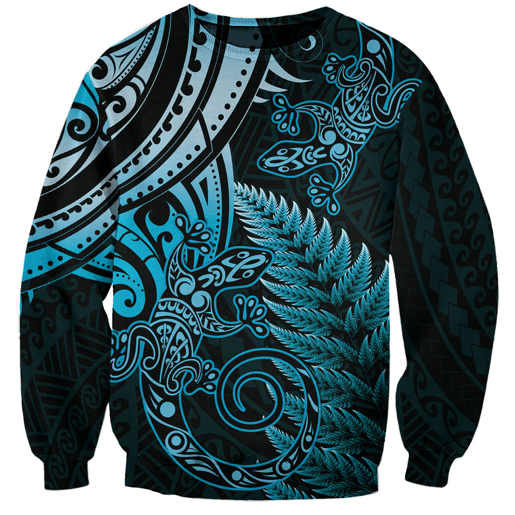 New Zealand Lizard Sweatshirt Silver Fern Aotearoa Maori Blue Version