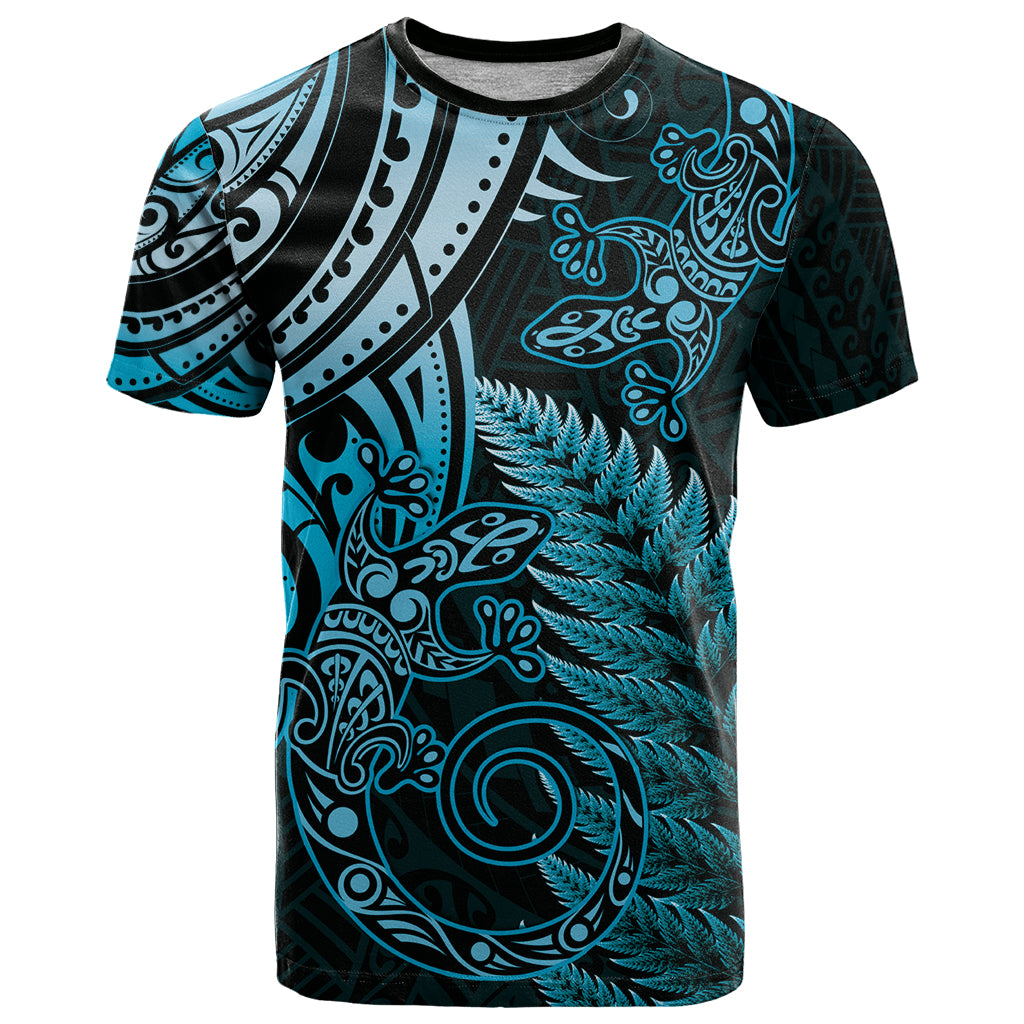 New Zealand Lizard T Shirt Silver Fern Aotearoa Maori Blue Version