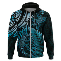 New Zealand Lizard Zip Hoodie Silver Fern Aotearoa Maori Blue Version