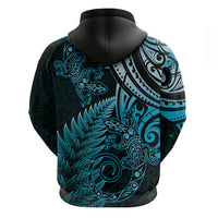 New Zealand Lizard Zip Hoodie Silver Fern Aotearoa Maori Blue Version