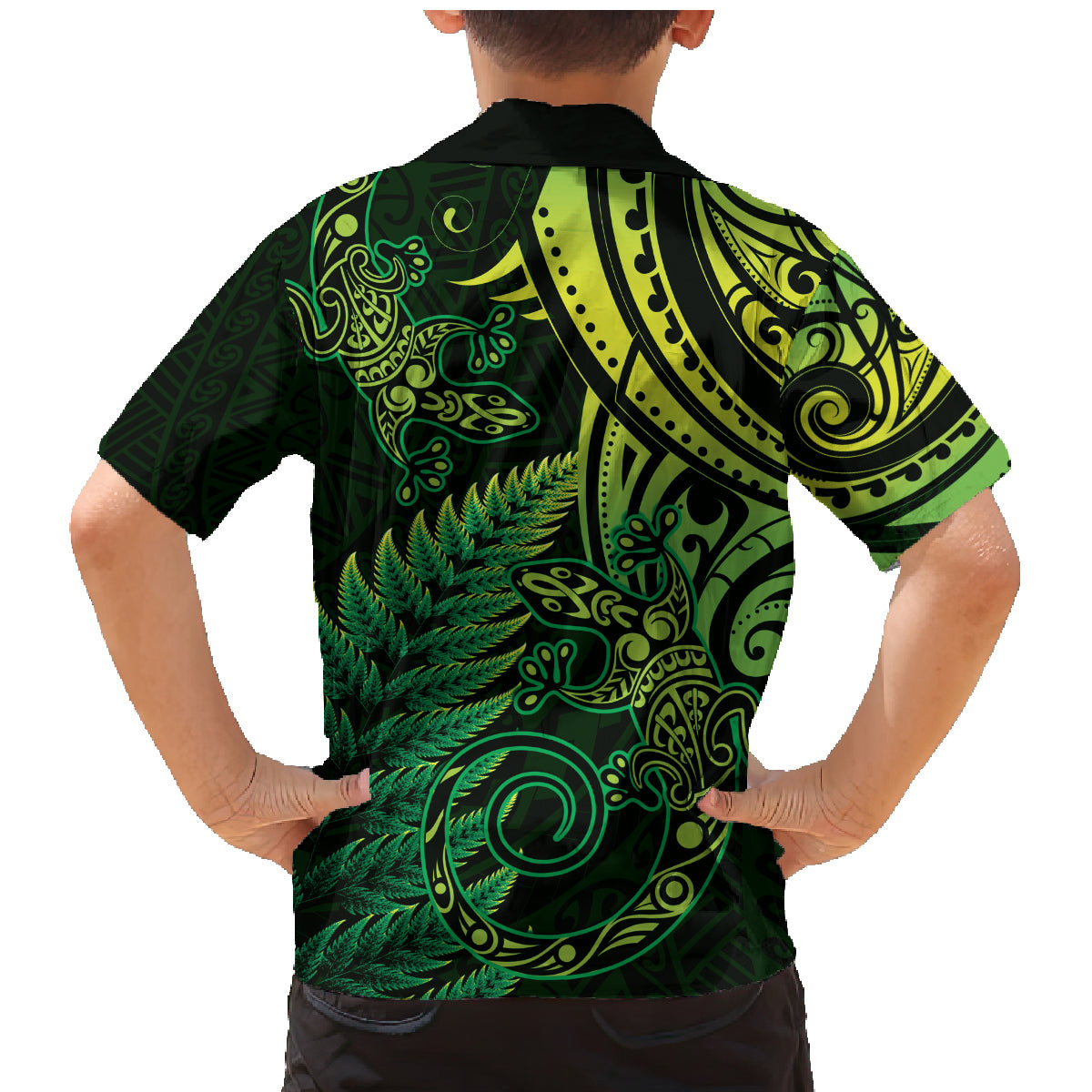 New Zealand Lizard Family Matching Mermaid Dress and Hawaiian Shirt Silver Fern Aotearoa Maori Green Version
