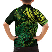 New Zealand Lizard Family Matching Off Shoulder Maxi Dress and Hawaiian Shirt Silver Fern Aotearoa Maori Green Version
