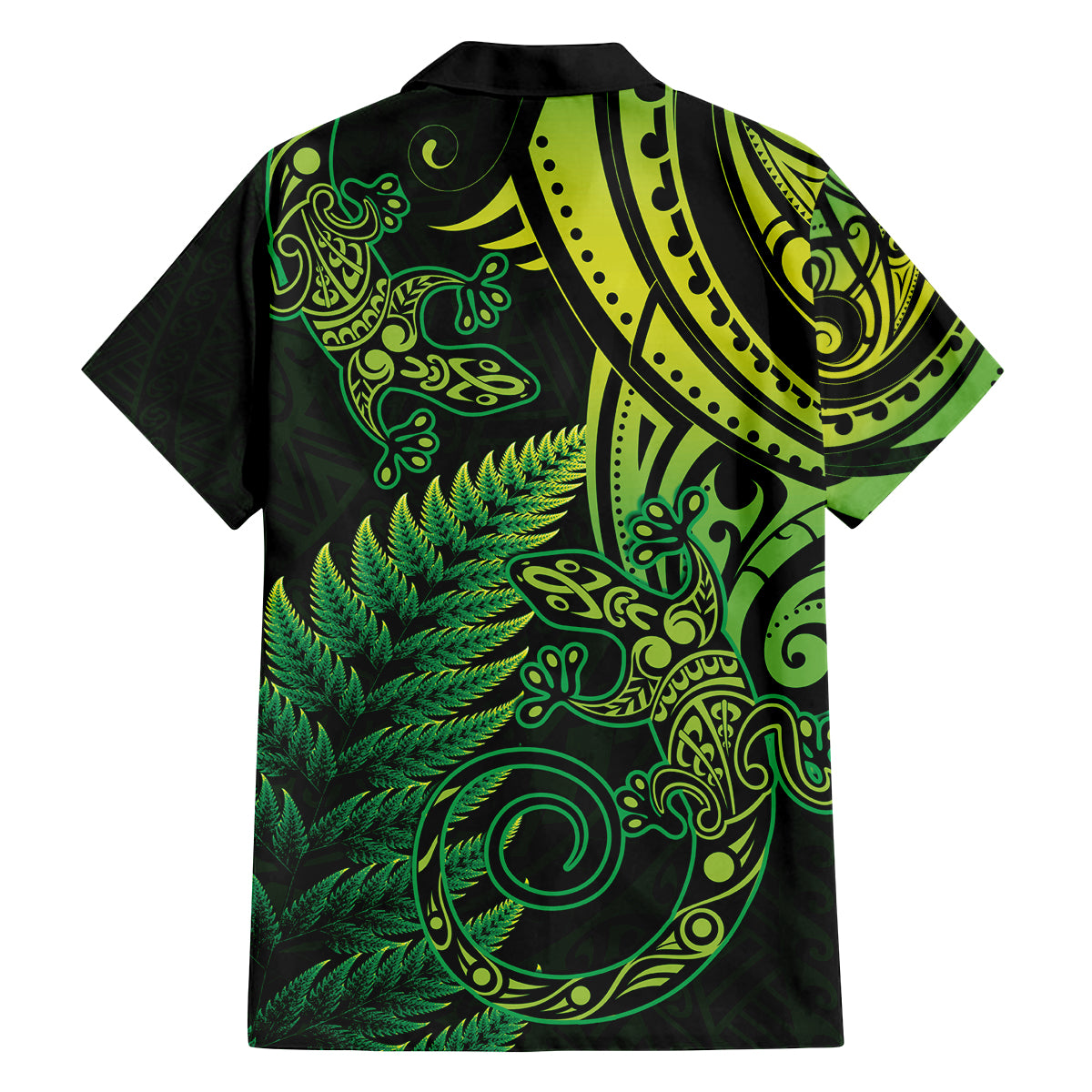 New Zealand Lizard Family Matching Puletasi and Hawaiian Shirt Silver Fern Aotearoa Maori Green Version
