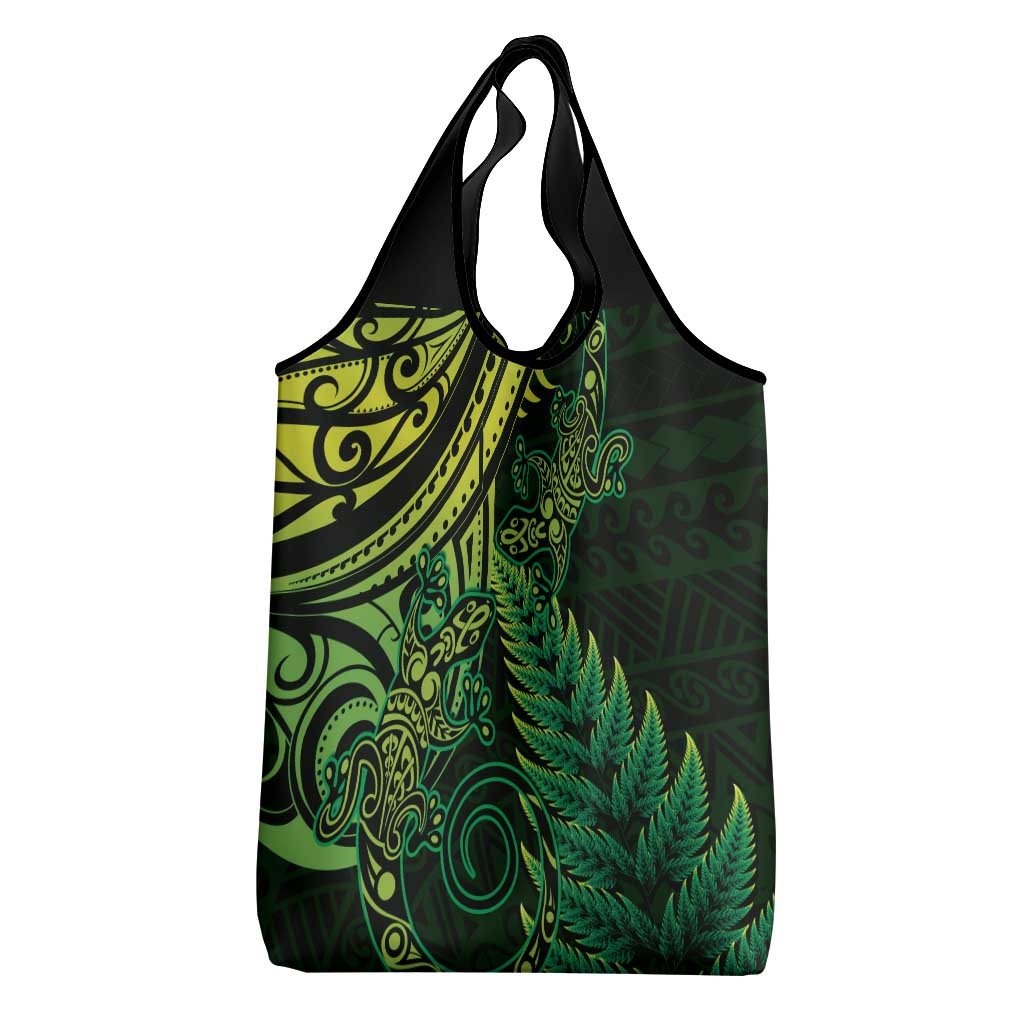 New Zealand Lizard Grocery Bag Silver Fern Aotearoa Maori Green Version