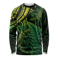 New Zealand Lizard Long Sleeve Shirt Silver Fern Aotearoa Maori Green Version
