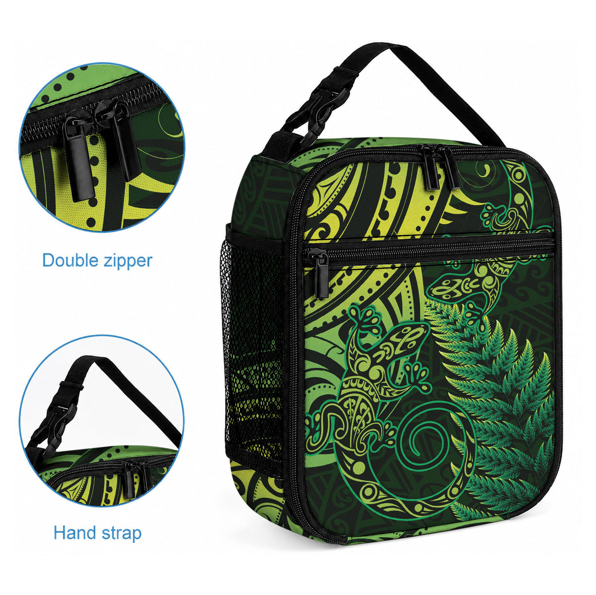 New Zealand Lizard Lunch Bag Silver Fern Aotearoa Maori Green Version LT14 - Polynesian Pride