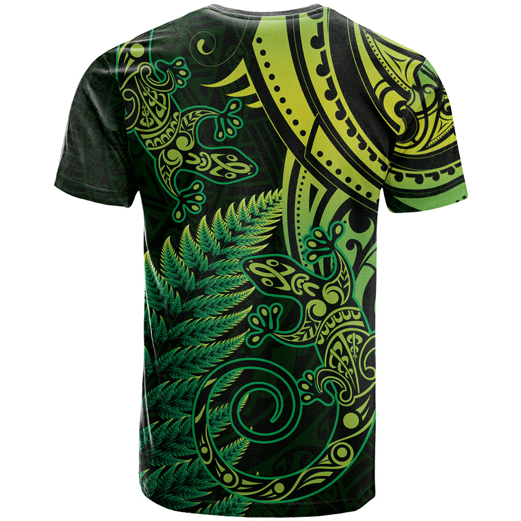 New Zealand Lizard T Shirt Silver Fern Aotearoa Maori Green Version