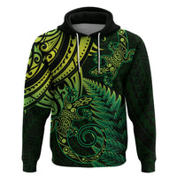 New Zealand Lizard Zip Hoodie Silver Fern Aotearoa Maori Green Version