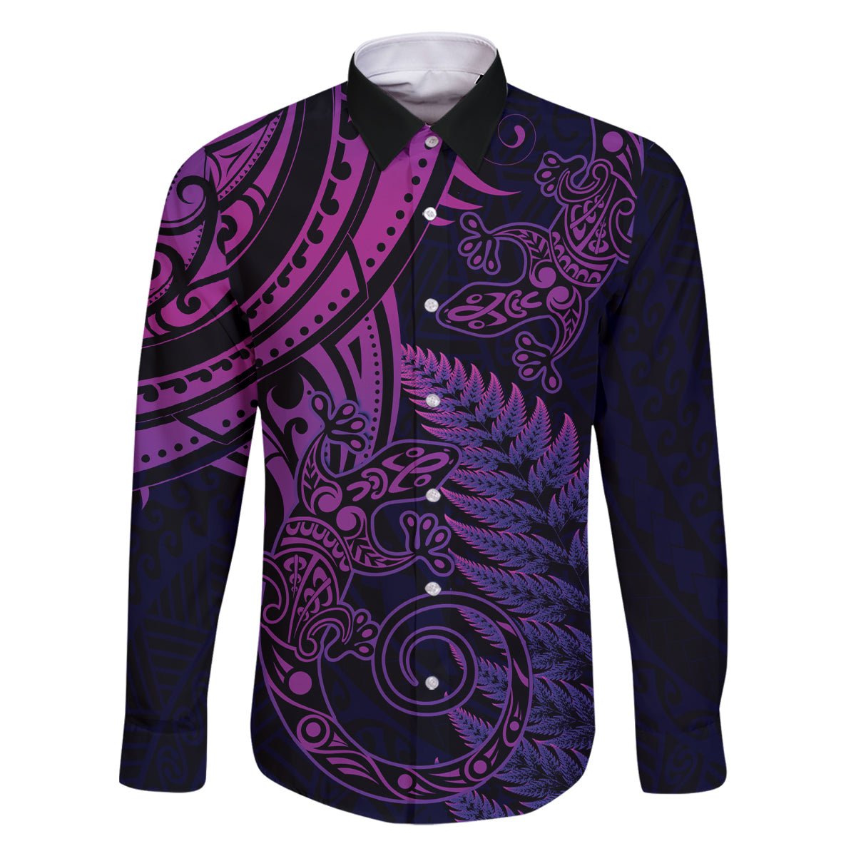 New Zealand Lizard Family Matching Summer Maxi Dress and Hawaiian Shirt Silver Fern Aotearoa Maori Purple Version