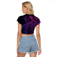 New Zealand Lizard Raglan Cropped T Shirt Silver Fern Aotearoa Maori Purple Version