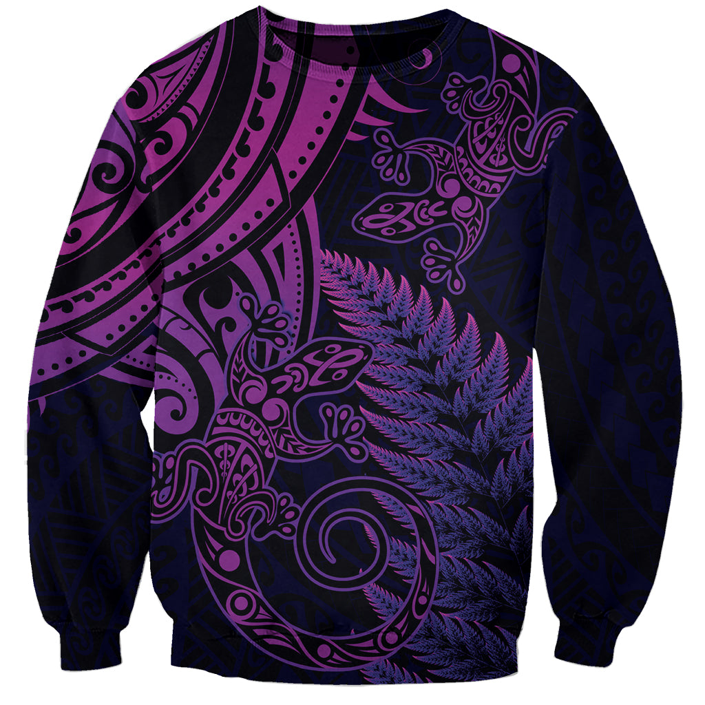 New Zealand Lizard Sweatshirt Silver Fern Aotearoa Maori Purple Version