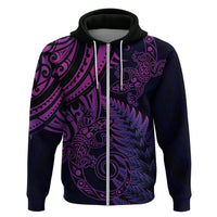 New Zealand Lizard Zip Hoodie Silver Fern Aotearoa Maori Purple Version