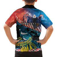 Personalised United States And New Zealand Family Matching Long Sleeve Bodycon Dress and Hawaiian Shirt USA Eagle With Kowhai Aotearoa Tui Bird LT14 - Polynesian Pride