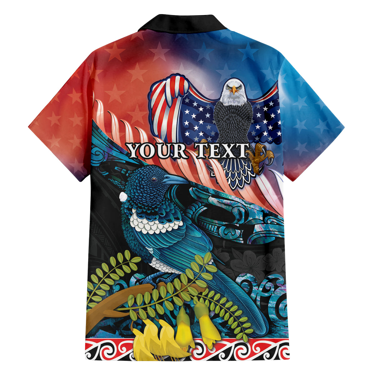 Personalised United States And New Zealand Family Matching Long Sleeve Bodycon Dress and Hawaiian Shirt USA Eagle With Kowhai Aotearoa Tui Bird LT14 - Polynesian Pride