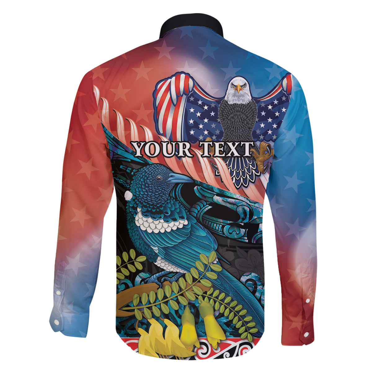 Personalised United States And New Zealand Family Matching Long Sleeve Bodycon Dress and Hawaiian Shirt USA Eagle With Kowhai Aotearoa Tui Bird LT14 - Polynesian Pride